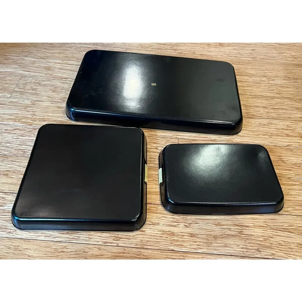 VTG Set Of 3 Japanese Nesting Trays Black Lacquer Ware Set of 3 Gold Red Floral